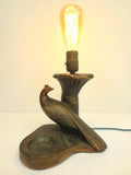 Vintage Antique 1930's Peacock Desk Light Lamp with Inkwell Rest, Edison Bulb