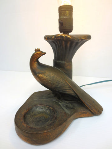 Vintage Antique 1930's Peacock Desk Light Lamp with Inkwell Rest, Edison Bulb