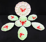 Vintage Carlton Ware Lobster Dish Set of 7, Deviled Eggs/Oyster, 5 Leaf Plates