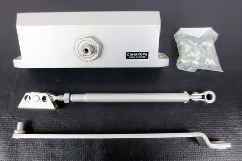 Commercial Canaropa Door Closer Model 63, Reversible Left to Right, Aluminum