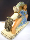 Vintage 1950s TV Lamp Light Large 15", Fiberglass Shade, Woman Poodle on Sofa