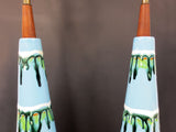 Pair Vintage Mid-Century Danish Modernist Table Lamps 38", Teak Ceramic, Scandin