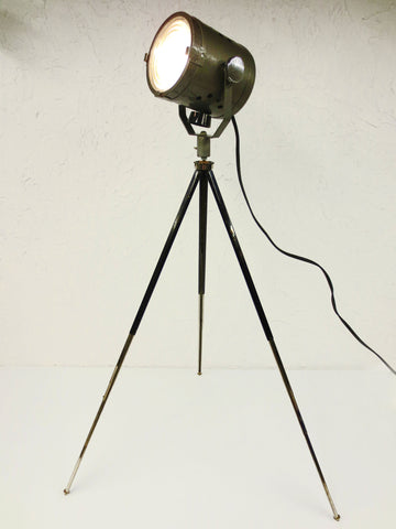 Vintage BKD Germany Camera Tripod 38" with Theater Spotlight Stage Lamp 5" Dia.