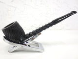 Vintage Mid Century Estate Tobacco Pipe by Rocket France 5 1/2" Ribbed Black Nylon Body, Rock Grain Wood Bowl, Disassembles in 3 parts