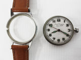 Vintage 1940's Girard Perregaux Sea Hawk Men' Watch with Rare Glow in the Dark Army Military Dial, White Dial, New Brown Leather Band