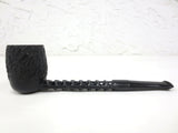 Vintage Mid Century Estate Tobacco Pipe by Rocket France 5 1/2" Ribbed Black Nylon Body, Rock Grain Wood Bowl, Disassembles in 3 parts